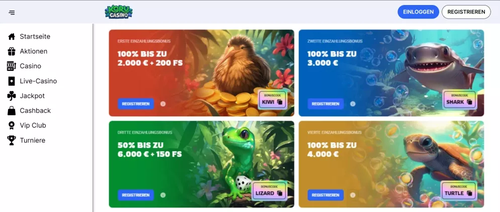 Koru Casino – €15.000 Bonus + 350 Freispiele, jetzt anmelden und gewinnen